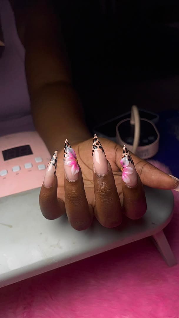 Leopard print set with pink floral accent
