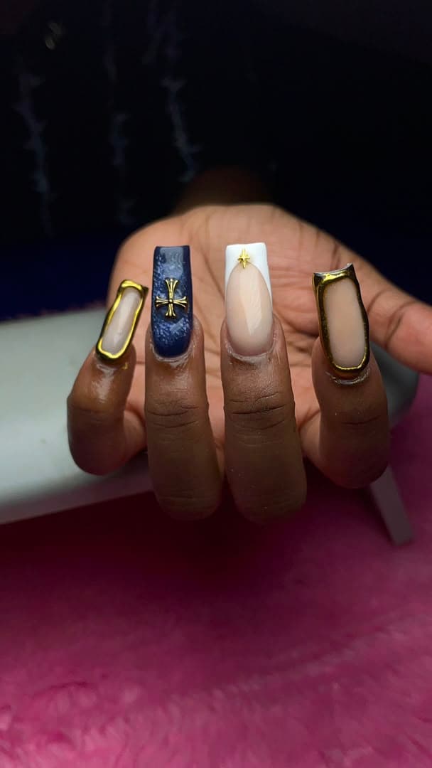 Mixed finish set with gold trim and charms